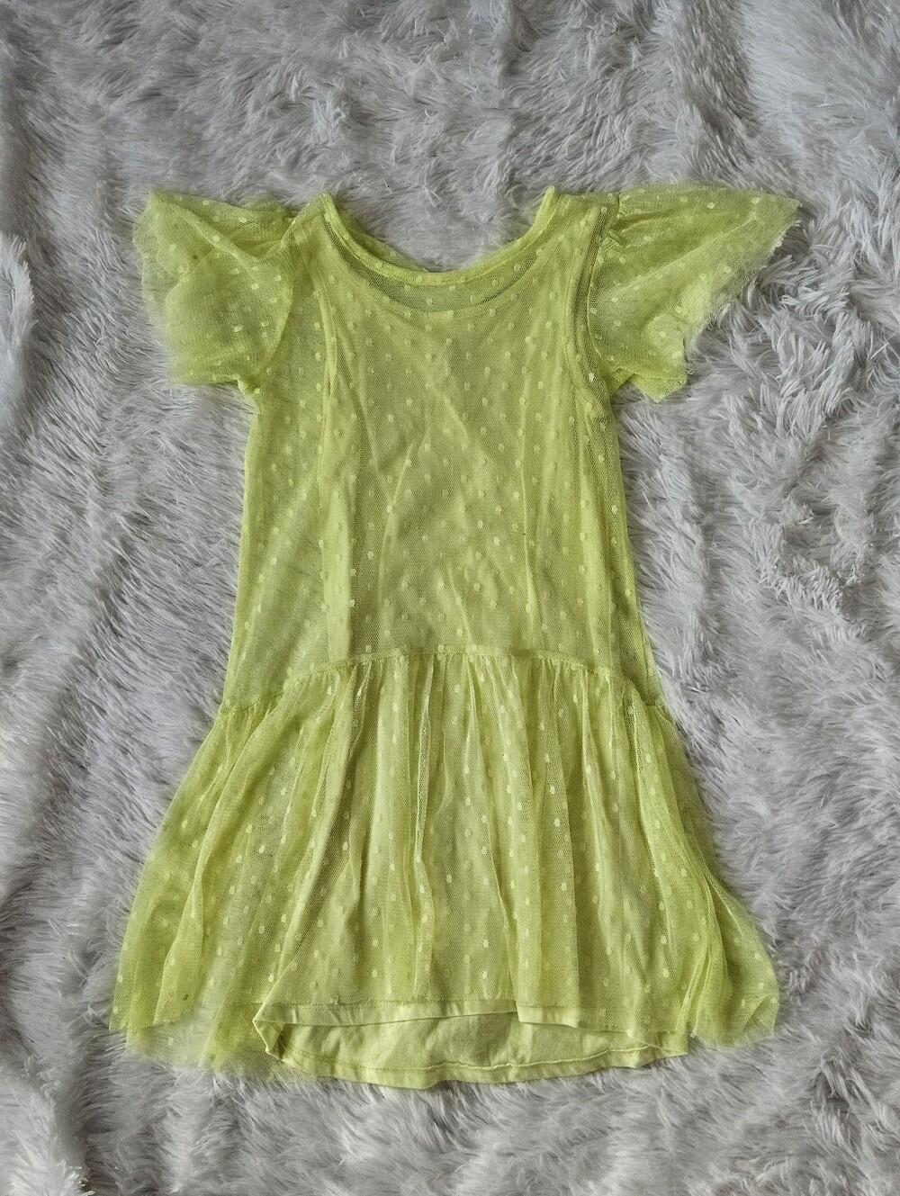 Sheer Dot Puff-Sleeve Dress in Neon Yellow Fabkids 8